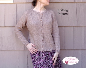 Round Neck Sweater Knitting Pattern, Top Down Raglan Shaping, Small Buttons, Classic Layer, Womens XXS-XXL