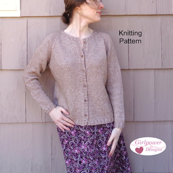 Round Neck Sweater Knitting Pattern, Top Down Raglan Shaping, Small Buttons, Classic Layer, Womens XXS-XXL