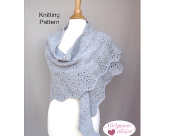 Wrap Shawl with Scallop Border, Knitting Pattern, Chunky Yarn, Quick Knit, Top Down, Stockinette Lace