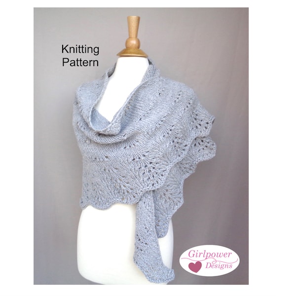 Wrap Shawl with Scallop Border, Knitting Pattern, Chunky Yarn, Quick Knit, Top Down, Stockinette Lace