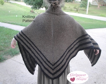 Garter Stitch Shawl with Border Stripes Knitting Pattern, Outlander Inspired Claire Carolina, Chunky Yarn, Knit Top Down