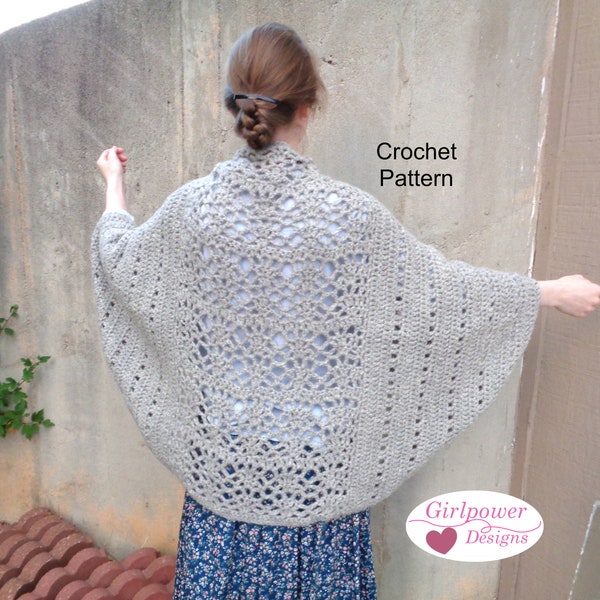 Scallop Lace Cocoon Shrug Crochet Pattern, Oversized Bolero, Aran Bulky Yarn, Women Teens XS-XXL