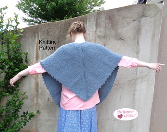 Shoulder Shawl with Picot Edge, Knitting Pattern, Worsted Yarn, Prayer Shawl Wrap, Easy Knit Garter