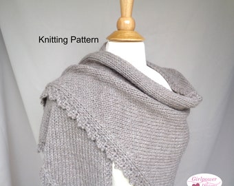 Chunky Shawl with Lace Border Knitting Pattern, Side to Side, Stockinette Stitch, Scallop Lace, Prayer Shawl