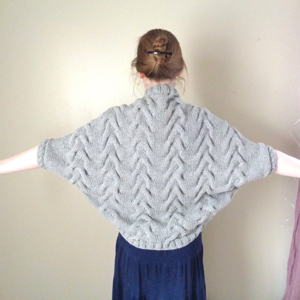 Cable Shrug Knitting Pattern, Shawl Wrap, Cocoon Sweater, Bolero Cardigan, Chunky Yarn, Women Teen Girls