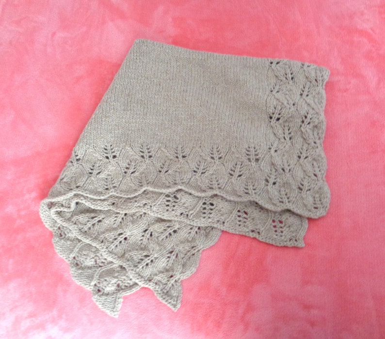 Baby Blanket Knitting Pattern, Leaf Border, Lace Pattern, Worsted Aran Yarn, Unisex Girl Boy, Nature Theme Nursery, 3 Sizes immagine 10