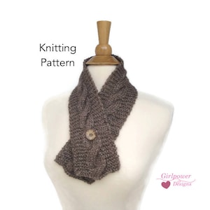 Button Neck Warmer Knitting Pattern, Cable Design, Quick Fast Easy Knit, Chunky Worsted Yarn, Button Cowl Scarf