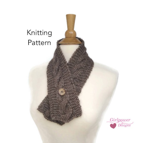 Button Neck Warmer Knitting Pattern, Cable Design, Quick Fast Easy Knit, Chunky Worsted Yarn, Button Cowl Scarf