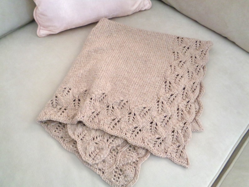 Baby Blanket Knitting Pattern, Leaf Border, Lace Pattern, Worsted Aran Yarn, Unisex Girl Boy, Nature Theme Nursery, 3 Sizes immagine 5