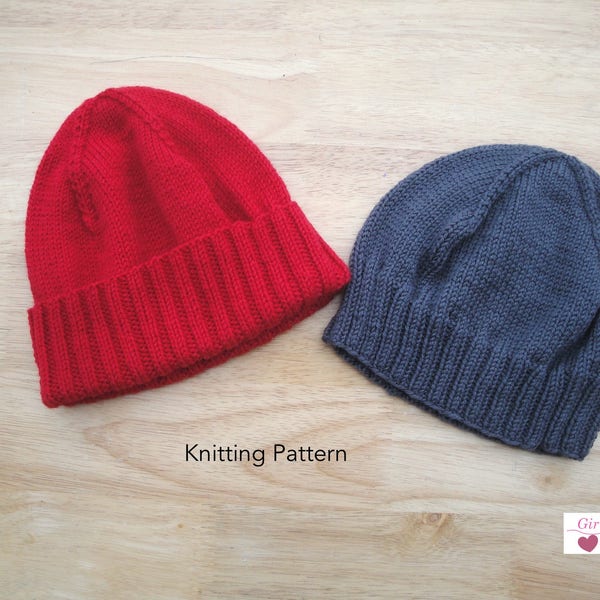 Watch Cap in 2 Lengths PDF Knitting Pattern, Hat Beanie, Light Worsted Yarn, Kids Teens Men Women