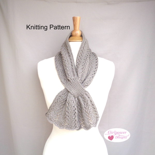 Fern Lace Keyhole Scarf Knitting Pattern, Drape Front Scarf, Pull Through Cowl, Sport Weight Yarn, Elegant