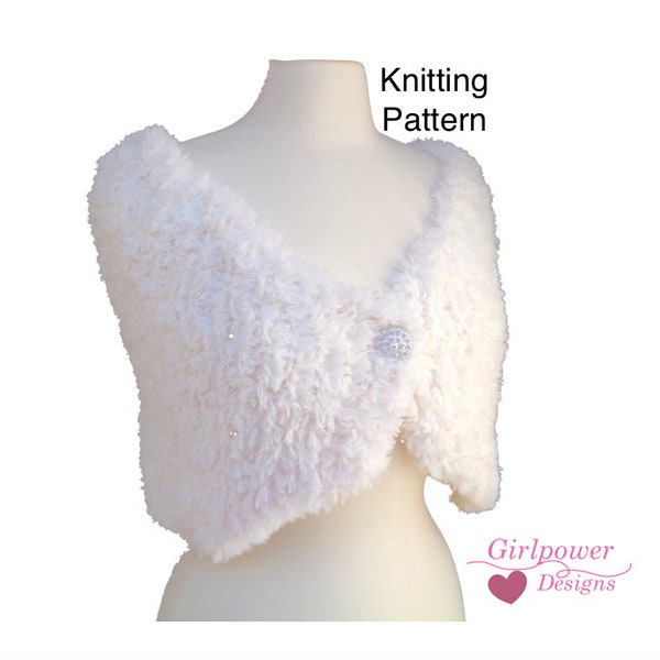 Shoulder Warmer Stole Knitting Pattern, Capelet Cape, Faux Fur Yarn, Easy Knit, Wedding Shawl, Holiday Wrap