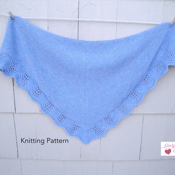 Shawl with Lace Edge PDF Knitting Pattern, Worsted Yarn, Garter or Stockinette, Feather & Fan Lace