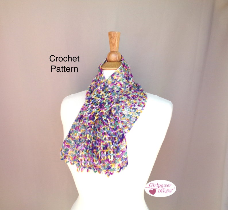 Mesh Lace Keyhole Scarf Crochet Pattern, Neck Warmer Ruffle Scarf, Fingering Sport Yarn, Quick Easy Crochet image 1