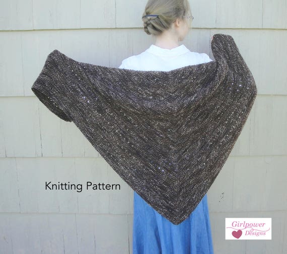 Espresso Shawl Knitting Pattern Easy Knit Garter Stitch Eyelets Worsted Yarn Prayer Shawl Cozy Wrap