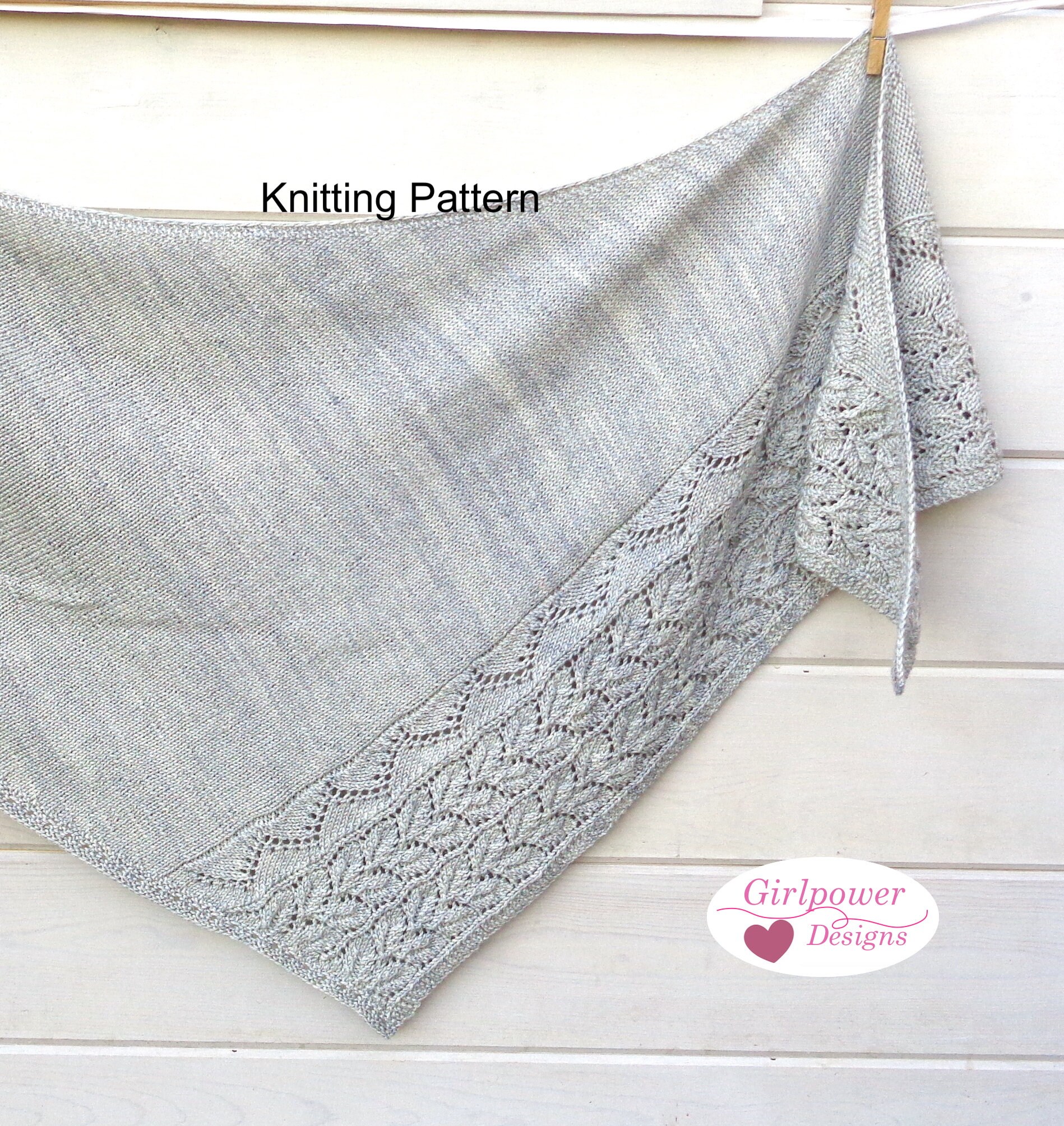 Bibiy. border Turtle knit グレー Shawl With Leaf Lace Border Knitting Pattern, Silver Glitter