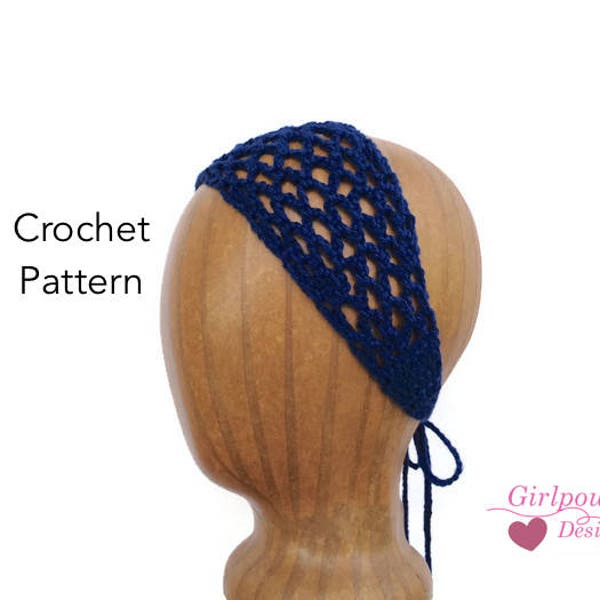 Mesh Headband Crochet Pattern, Tie Back Headband, Women Teen Girls Fashion, Sport Weight Yarn, Easy Crochet, Stash Buster