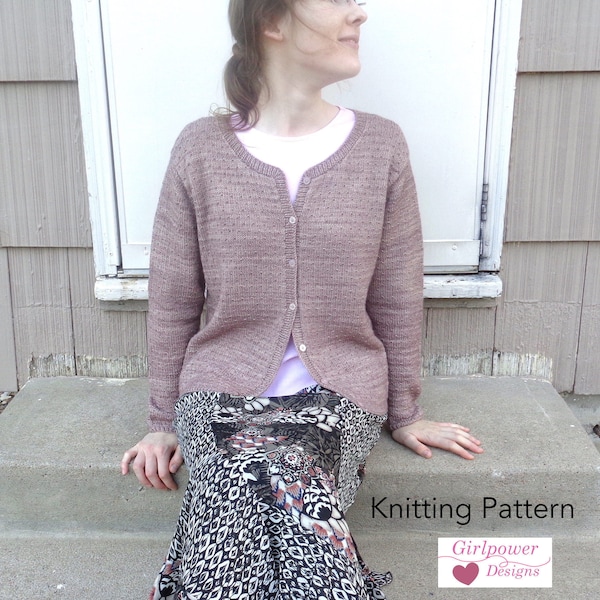 Crew Neck Cardigan Sweater Knitting Pattern, Long Sleeves, Button Front, Polka Dot Stitch, Sport Yarn, Waist Shaping, XXS XS S M L Xl Xxl