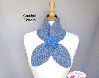 Rosette Ascot Scarf, Crochet Pattern, Quick Crochet, One Skein, Worsted Yarn, Neck Warmer Keyhole Scarf