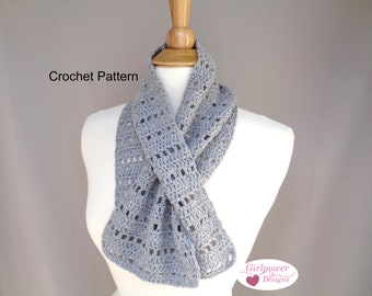 Keyhole Scarf with Eyelets Crochet Pattern, Pull Through Neck Warmer, Sport DK Yarn, Bow End Cowl, Women Girls