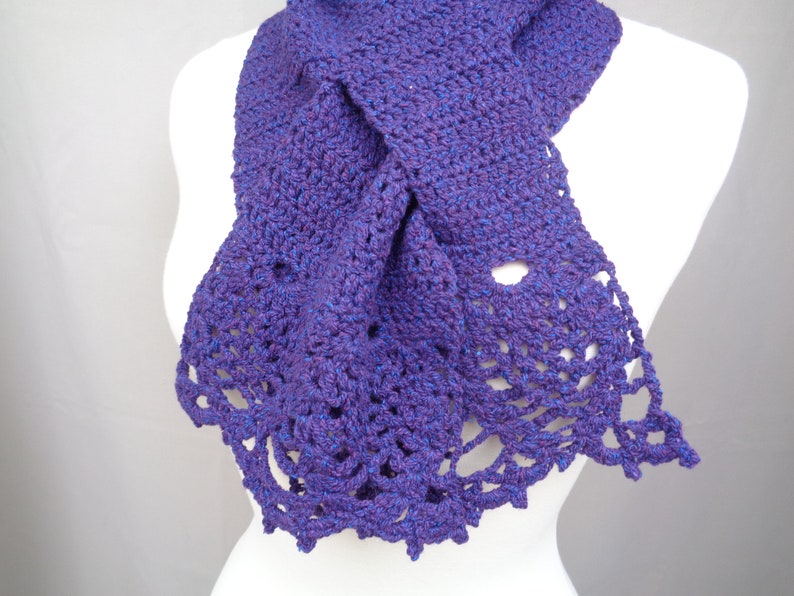 Crochet Pattern, Keyhole Scarf with Lacy Edging, DK Weight Yarn, Pull Through Scarf, Frilly Neck Scarf, Easy Intermediate Skill image 8