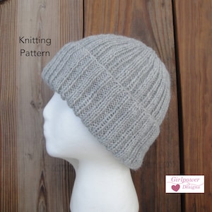 Ribbed Hat Knitting Pattern, Easy Knit, Watch Cap Beanie Toque Toboggan Stocking, Worsted Weight Yarn