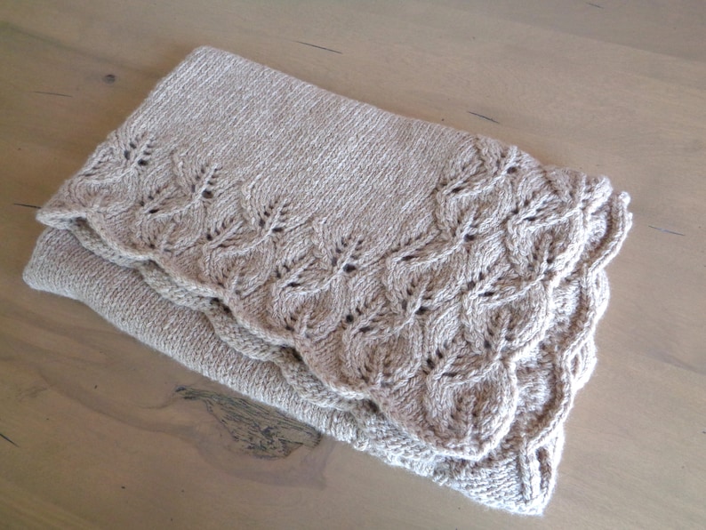 Baby Blanket Knitting Pattern, Leaf Border, Lace Pattern, Worsted Aran Yarn, Unisex Girl Boy, Nature Theme Nursery, 3 Sizes immagine 7