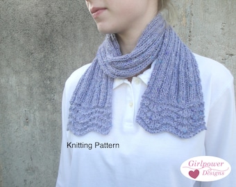 Scarf with Lace Ends Knitting Pattern, Small Short Neck Warmer Wrap, Dk Worsted Yarn, Easy Knit Gift Giving