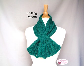 Pull Through Keyhole Scarf with Cables Knitting Pattern, Neck Warmer, Worsted Yarn, Women's Cowl Scarf with Ends