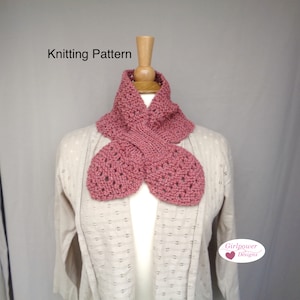 Ascot Scarf with Eyelets Knitting Pattern, Garter Stitch, Neck Warmer, Pull Through Keyhole, Worsted Yarn