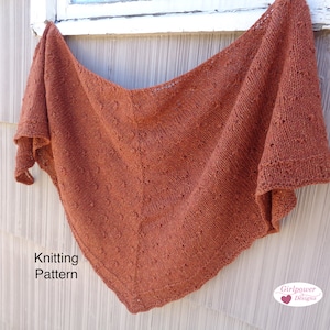 Top Down Shawl with Knot Stitch, Knitting Pattern, Shoulder Shawl Wrap, Stockinette Garter, DK Worsted Tweed Yarn