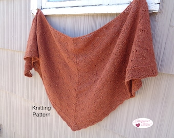 Top Down Shawl with Knot Stitch, Knitting Pattern, Shoulder Shawl Wrap, Stockinette Garter, DK Worsted Tweed Yarn