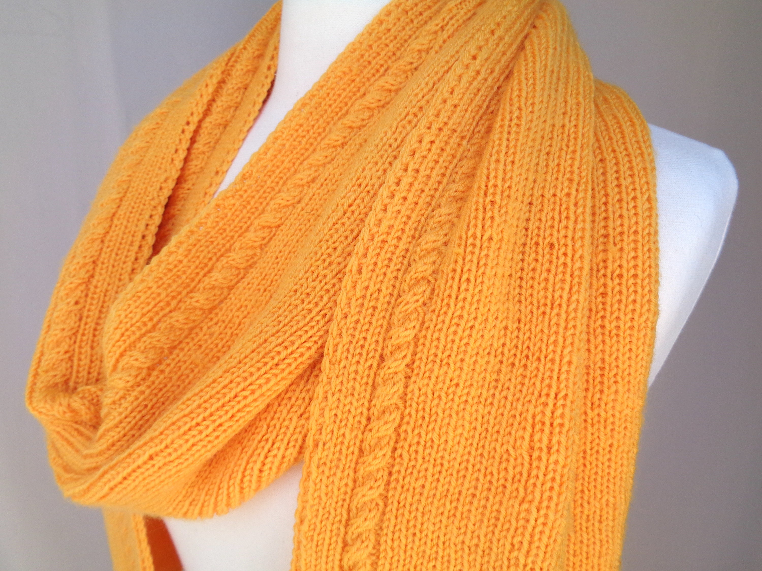 Ribbed Scarf With Cable Knitting Pattern Fingering Weight Etsy