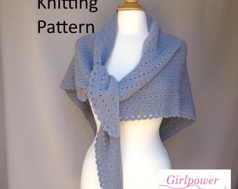 Knitting Pattern, Garter Stitch Shawl with Eyelet Holes and Scallop Lace Hem Border, Dk Weight Yarn, Easy Mindless Knit, Top Down Triangle