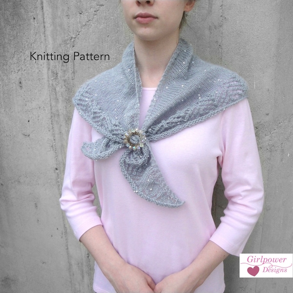 Shoulder Shawl Knitting Pattern, Small Shawl Wrap, Triangle Scarf, Lace Edge, Sport DK Yarn