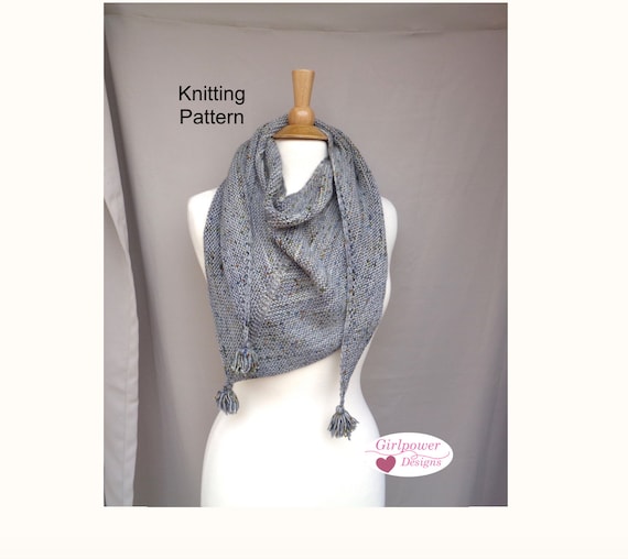 Triangle Scarf With Tassels Free Knitting Pattern Easy Knit Sport Weight Yarn Bandana Neck Wrap Small Shoulder Shawl