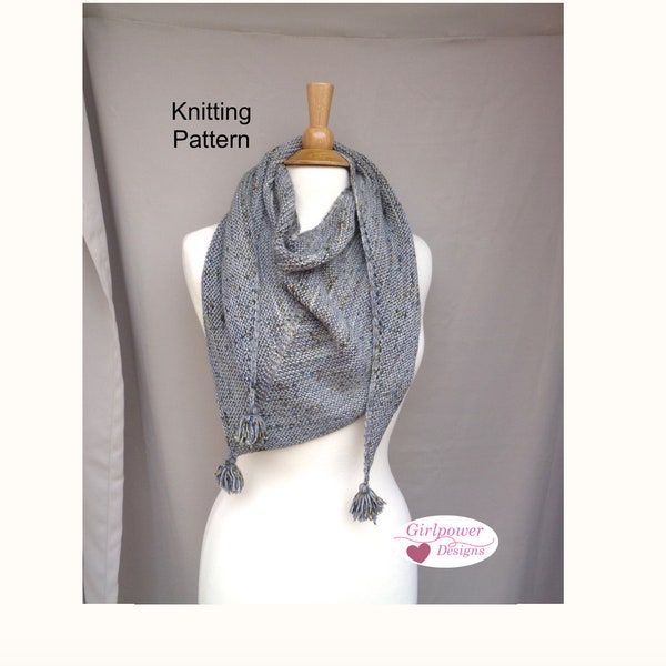 Triangle Scarf with Tassels Free Knitting Pattern, Easy Knit, Sport Weight Yarn, Bandana Neck Wrap, Small Shoulder Shawl