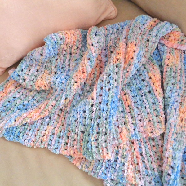 Eyelet Stitch Baby Blanket Easy Beginner Knit Pattern, Chunky Yarn, Girl or Boy, Security Lovey Blankie, Garter Stitch