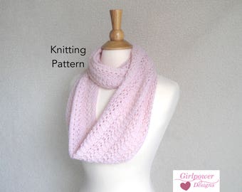 Featherweight Infinity Scarf Knitting Pattern, Easy Lace Scarf, Light Airy, Alpaca Lace Sport DK Yarn