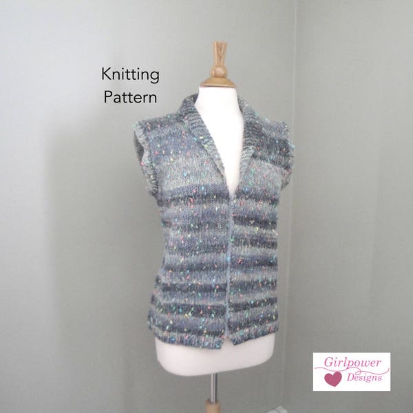 Shawl Collar Vest Knitting Pattern, Chunky Bulky Yarn, Easy Knit, Sweater Vest with Zipper, XS S M L XL
