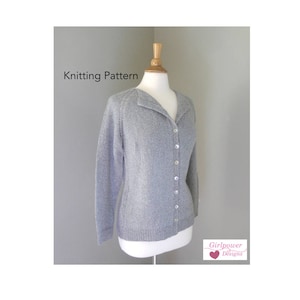 Knitting Pattern, Button Front Cardigan Sweater, DK Yarn, Long Raglan Sleeves, Foldover Collar, Women&#39;s XS S M L Xl Xxl