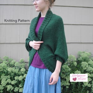 Olivia Shrug Knitting Pattern, Shawl Collar Wrap, Cocoon Sweater, Cardigan, Twig Bobble Cable Panel, Worsted Yarn, Cozy Cuddly Wrap