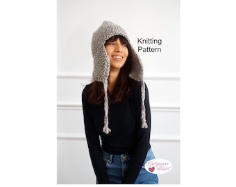 Chunky Hat with Earflaps Knitting Pattern, Bulky Yarn, Quick Easy Knit, Men Women Kids, Super Warm