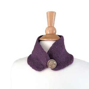 Neck Warmer Scarf, Knitting Pattern, Easy Knit, Scarflette, Classic Elite Fresco Sport Weight Yarn, One Button Neck Scarf