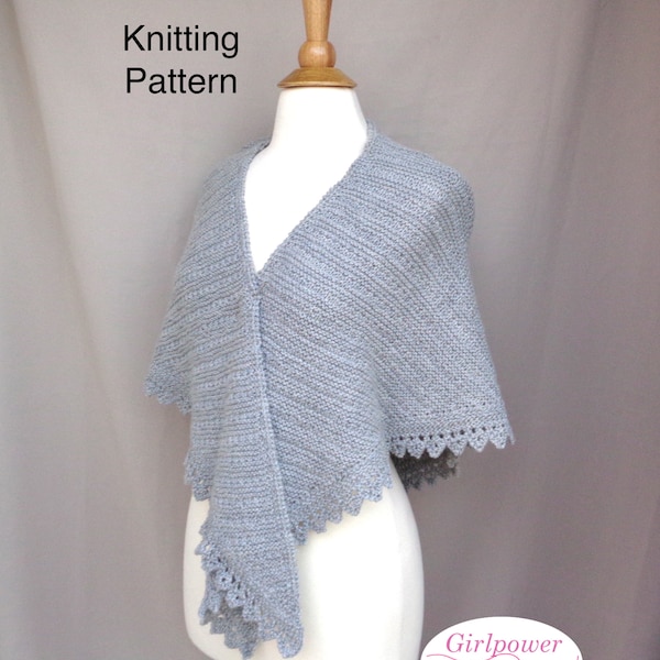 Textured Garter Shawl with Sawtooth Lace Edging, Knitting Pattern, Sport DK Yarn, Shoulder Shawl Wrap, Beginner Intermediate