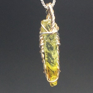 Yellow Zincite and Gold Pendant with Solid Sterling Silver Chain