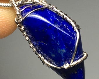Lapis Lazuli and Silver Handmade Wire-Wrap Pendant