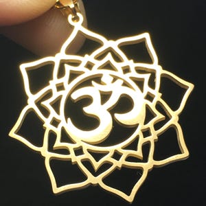 OM AUM and Lotus Flower Pendant Gold-Plated laser cut