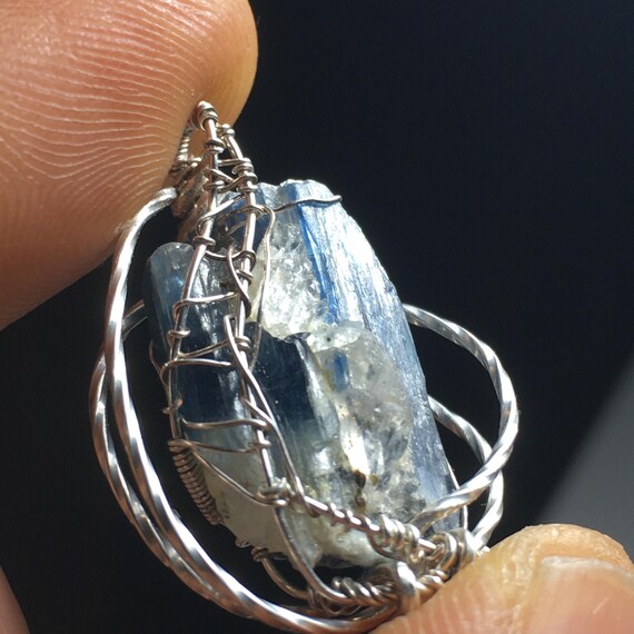 Kyanite and solid sterling silver Wire-Wrap Jewel… - image 8
