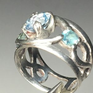 Aquamarin Multi-Stein Sterling Silber Ring (Größe 8)